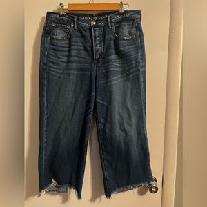 High waisted cropped wide leg jeans with button fly